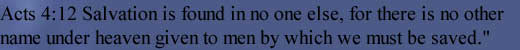 Acts 4:12 Salvation is found in no one else, for there is no other

name under heaven given to men by which we must be saved."